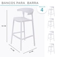 thumbnail image 2 of Set 4 Bancos Bar Cocina Desayunador Barra Respaldo Plástico Blanco, 2 of 6