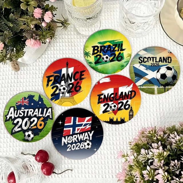 Soccer-themed Drink Coaster Set, Ceramic with Non-Cork Back, Water-Resistant, Round Compact Design, Ideal for Home, Bar, Office, Football Fans