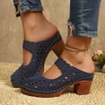 thumbnail image 5 of Miluxas Women’s Hollow Closed Toe Chunky Heels Mules,Summer Retro Flower Pattern Slip On Slides,Breathable Backless Mules Sandals Blue 9.5(43), 5 of 8