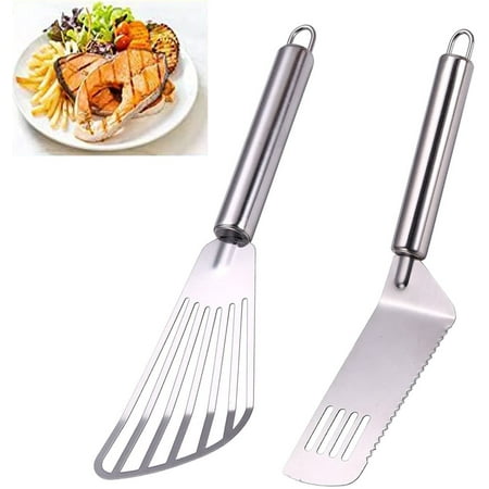 

Fish Spatula 2 Pack Stainless Steel Spatulas Set 10.1 Inch Spatula With Brushed Stainless Handle Thin Slotted Spatula For Flipping Frying Grilling Egg Pizza