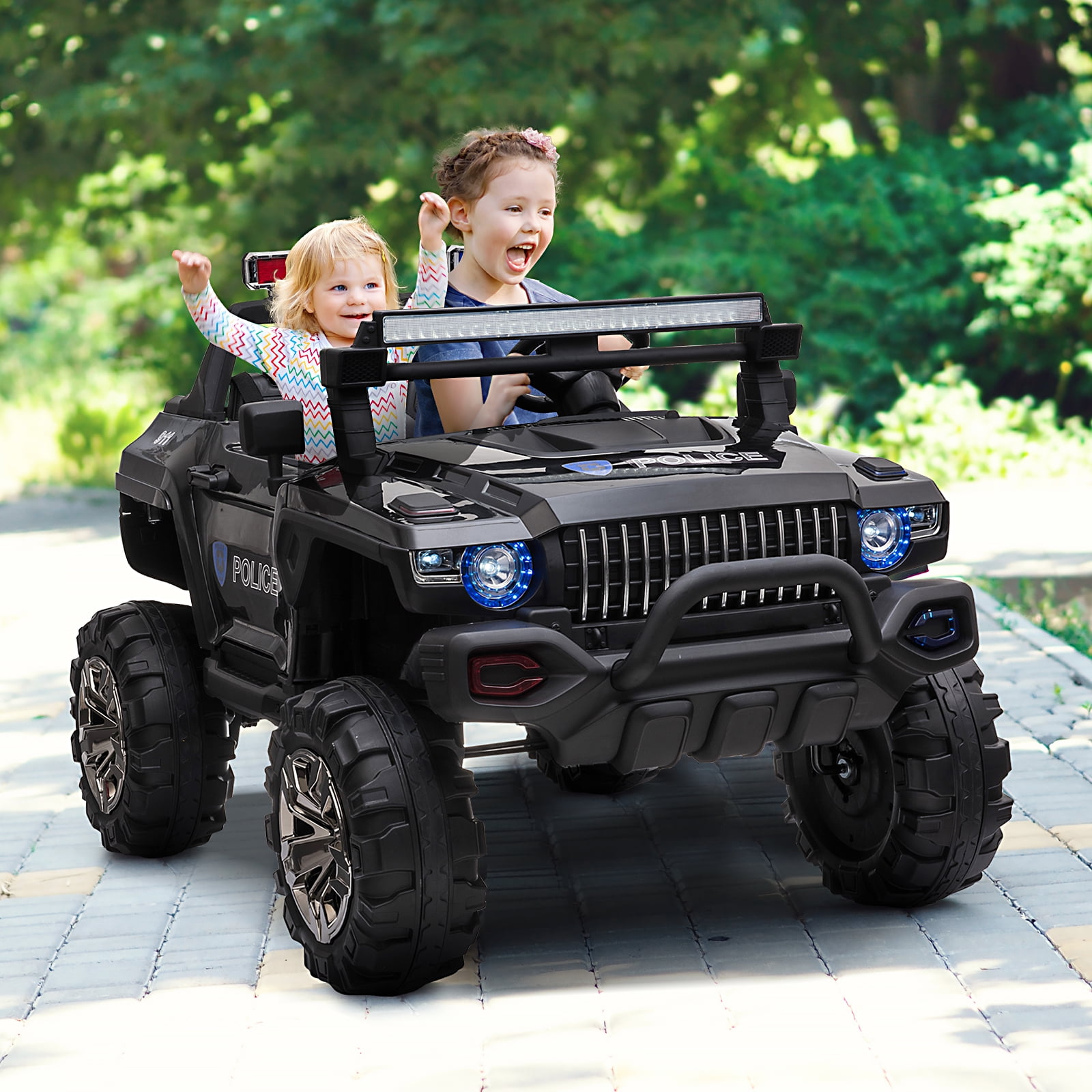 Aosom 12V Kids Electric 2-Seater Ride On Police Car SUV Truck Toy with Parental Remote Control