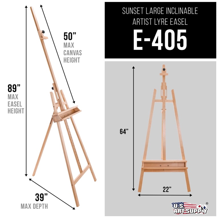 Sunset Artist Lyre Easel – 64 To 89 Inches Adjustable Height, Inclinable Wooden Easel For Canvases Up To 50 Inches
