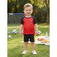 thumbnail image 5 of RUINIXCW Toddler Baby Boy Football Soccer Jersey Outfit Infant Baby Boys Fall Summer Clothes Crew Neck Short Sleeve Shirt and Shorts 2 Pcs Set, 5 of 9