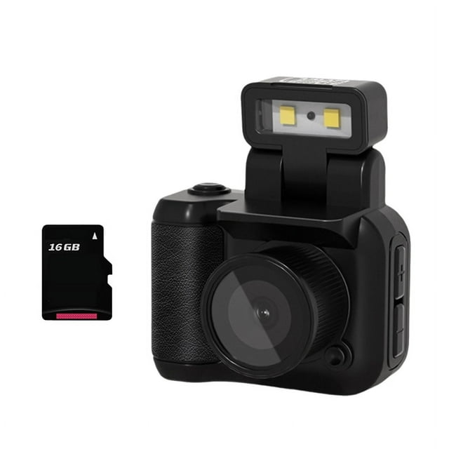 Cámara Mini SLR Cmos de 16 GB con Luz de Flash y Base de Carga, Grabadora de Video Portátil DV 1080P con Pantalla LCD Negra