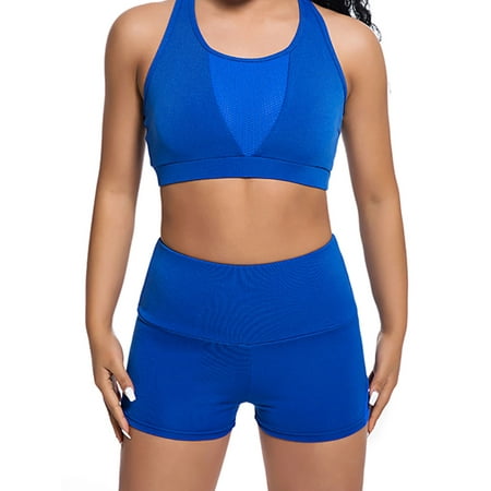 Women Yoga Gym Running Workout Activewear Quick-drying Mesh Crop Tank Tops+Fitness Shorts Tracksuit Athletic SPort