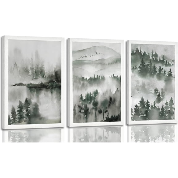 3 Pcs Sage Green Wildflowers Canvas Wall Art Neutral Minimalist Abstract Boho Floral Botanical Painting Pictures Wall Decor Poster Print Artwork for Living Room Bedroom Home Decoration