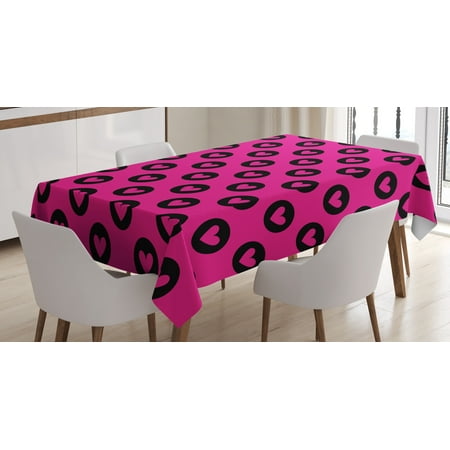 

Ambesonne Hot Pink Tablecloth Rectangular Table Cover Hearts Big Black Spots 52 x70 Magenta Black