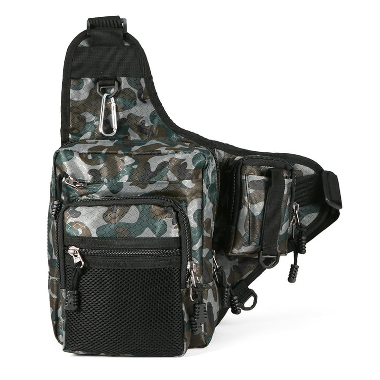 Ilure Fishing Bag Multi-Purpose Waterproof Canvas Fishing Reel Lure Tackle Bag Fishing Backpacks, Size: 12.6 x 15.4 x 4.7, Green