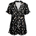 thumbnail image 4 of Womens Outfits Halloween Graphic Print Lapel Short Sleeve Belted Ruffled Top And Shorts 2 Piece Loungewear Women's Clothing Sets L, 4 of 4