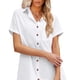 thumbnail image 3 of Traje de baño para mujer Cubrir la playa Color liso Cuello vuelto Camisa larga con botones de manga corta y bolsillo en el pecho Blanco L, 3 of 6
