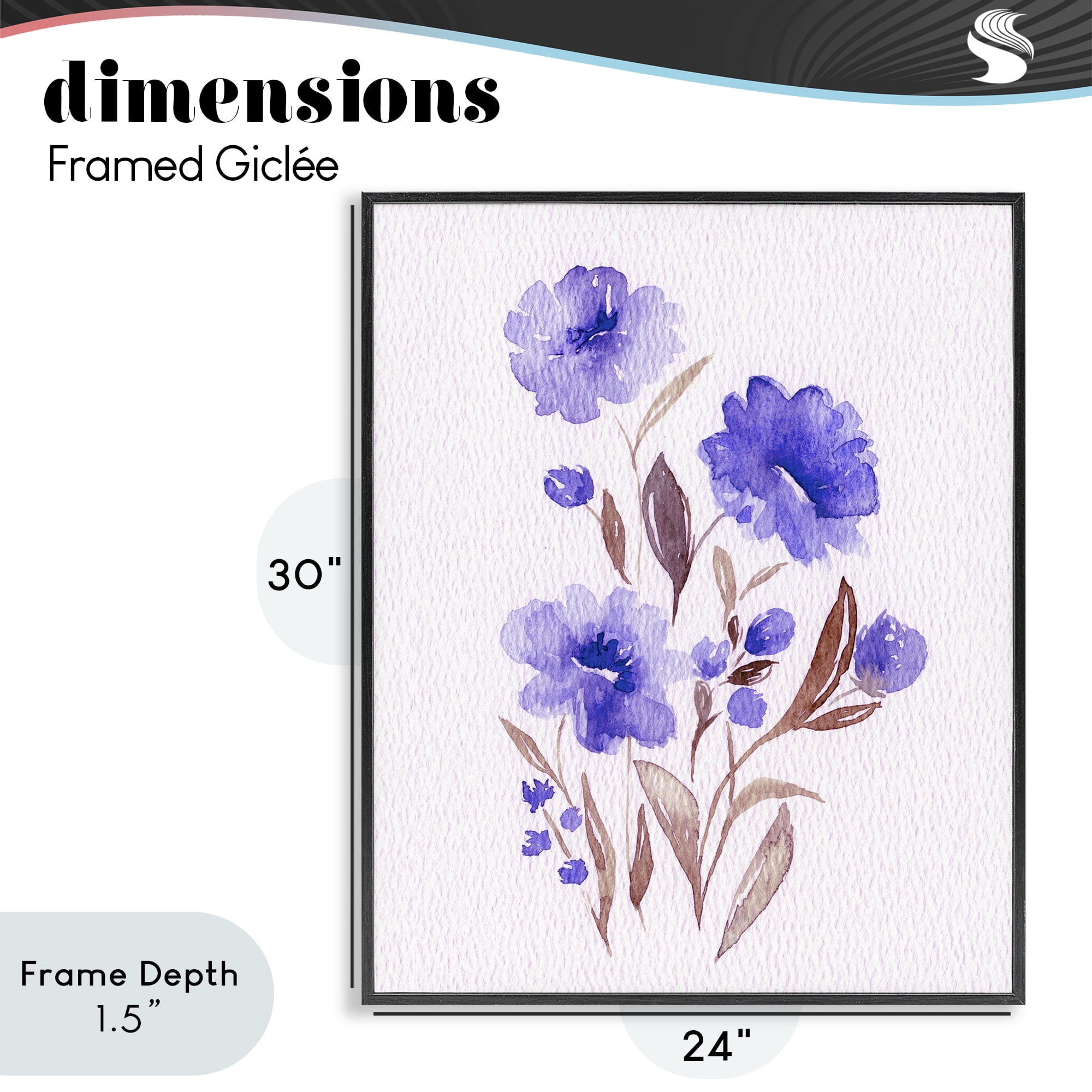 Stupell Industries Watercolor Purple Blossoms Black Framed Giclee Art, design by Leah Noel Art
