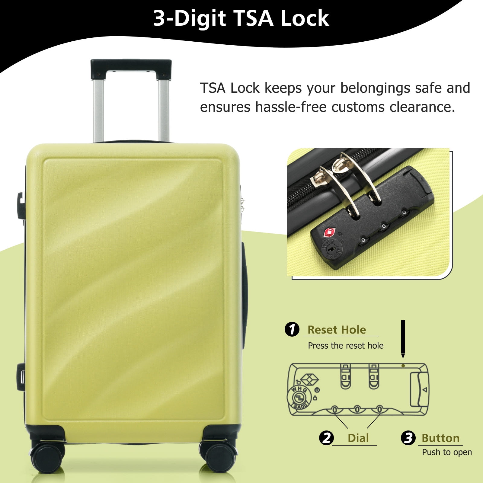 3-Piece Lightweight ABS Suitcase Set with Spinner Wheels & TSA Lock, Carry-On and Checked Luggage (20"/24"/28") – Yellow
