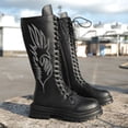 thumbnail image 4 of Womens Knee High Combat Boots Chunky Platform Lace Up Non Slip Embroidery Knee Length Motocycle Boots, 4 of 5