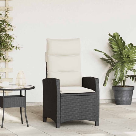 vidaXL Reclining Patio Chair with Side Table Black Poly Rattan