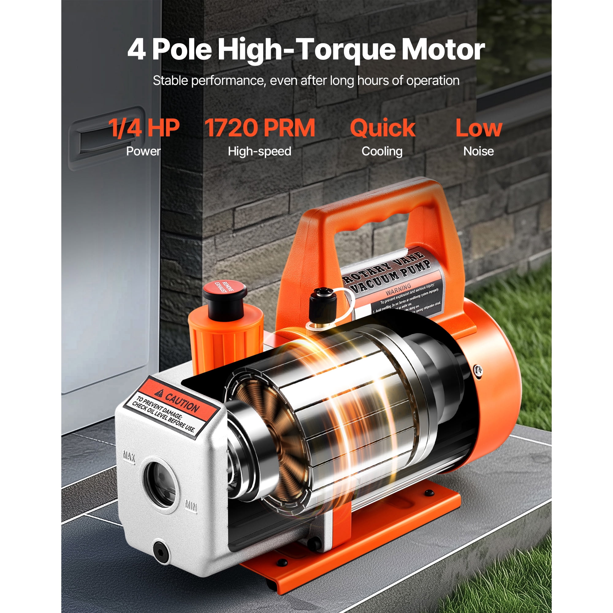KFFKFF 3.5 CFM 1/4 HP Single Stage Rotary Vane Vacuum Pump, Ideal for HVAC Systems, Includes Oil Bottle, 1720 RPM, Suitable for Automotive AC Maintenance and Resin Degassing