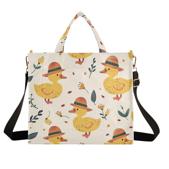 Ducks Leaves Corduroy Tote Bag Handbag Large Messenger Bag Shoulder Crossbody Zipper Bag Purse