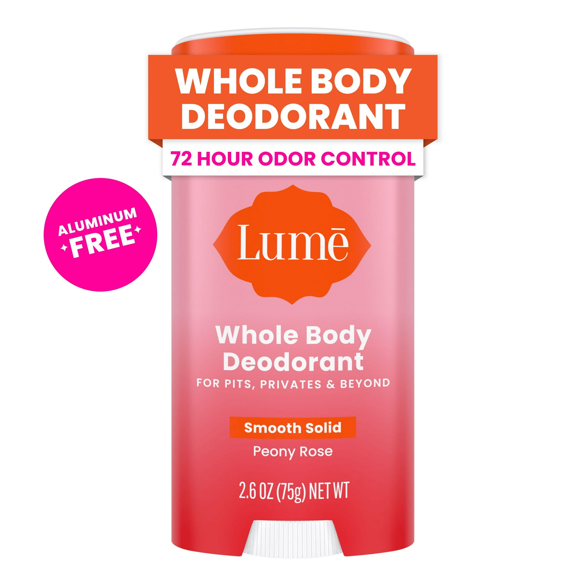 Lume Whole Body Aluminum Free Deodorant Stick, Peony Rose, 2.6 oz
