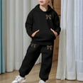 thumbnail image 2 of FASHOFT Girls Sweatsuit Outfits Set Cute Bow Leopard Print Hoodie and Joggers with Pockets 2 Piece Clothing Sets Activewear Black, 2 of 7