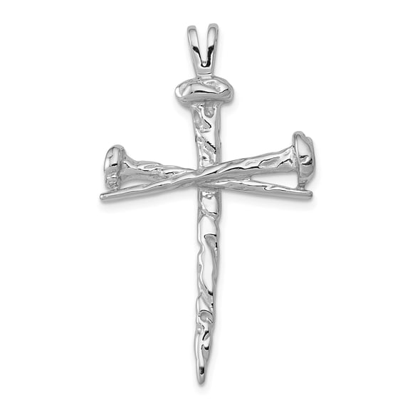 14k White Gold Nail Cross Pendant Necklace with Three Nails for Men and Women, Religious Christian Jewelry Symbolizing Faith, Salvation, Devotion, and Spiritual Meaning