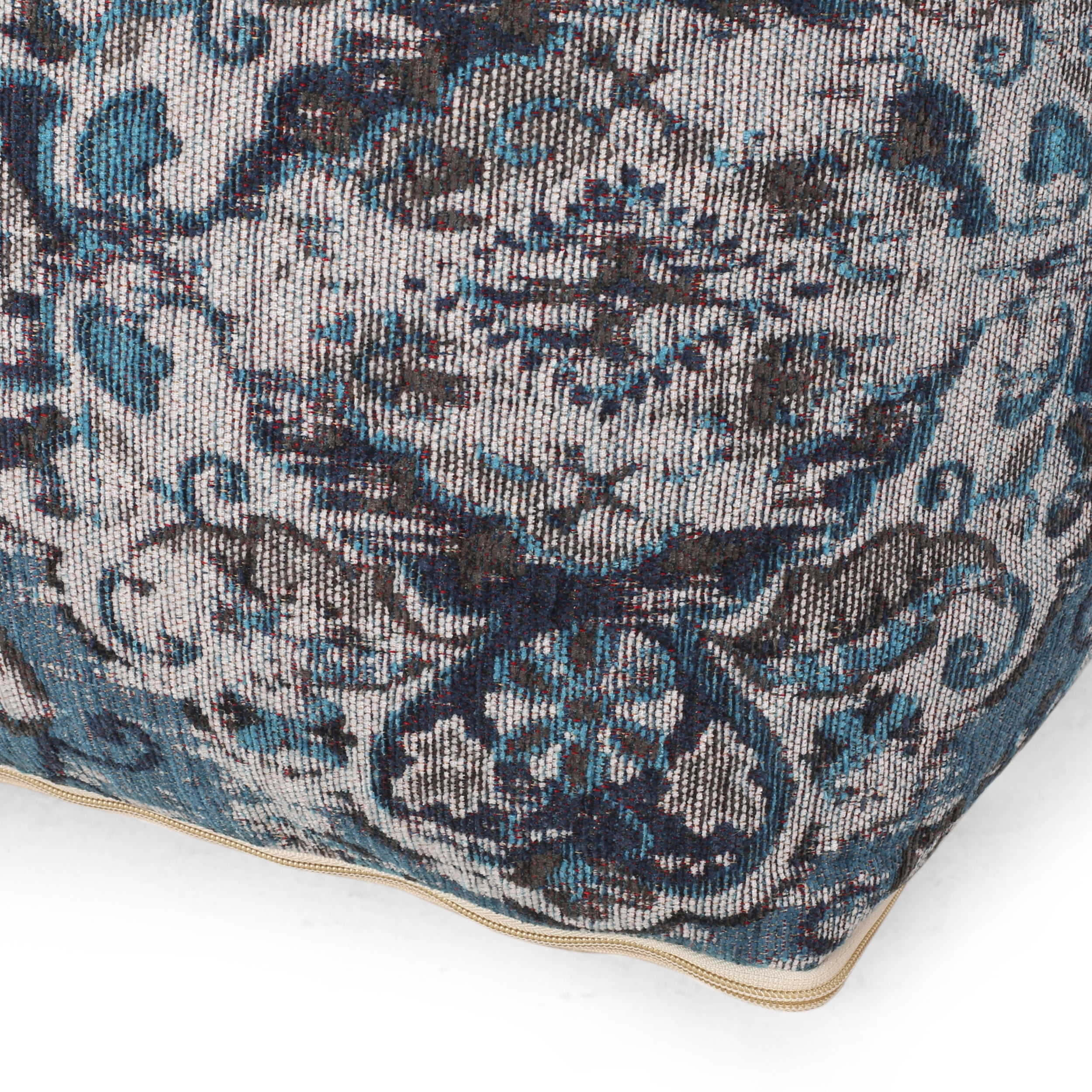 Noble House Cube Bohemian Fabric Pouf, Blue