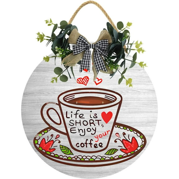 Eveokoki 12" Life Is Short Enjoy Your Coffee Sign,Coffee Bar Sign Farmhouse Coffee Wooden Sign,Rustic Wood Coffee Table Sign Vintage Coffee Wood Plaque Decor