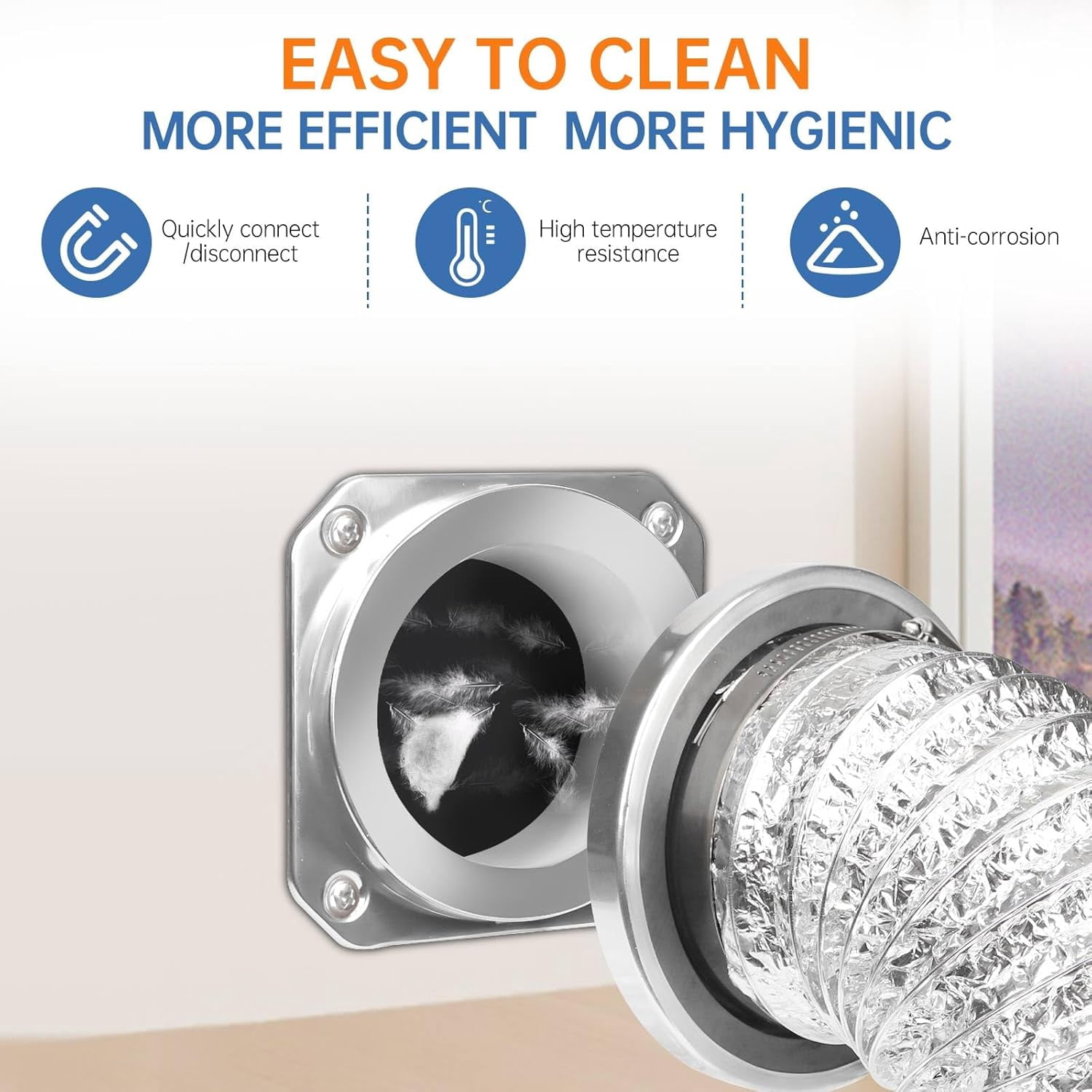 Magnetic Dryer Vent Coupling Connector Kit – Airtight Seal, Quick Connect & Disconnect, Includes 4" x 3.3ft Duct, 2 Clamps, Screws & Wall Plugs