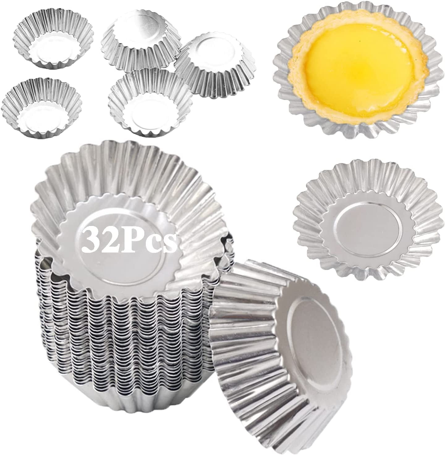 Egg Tart Molds 32Pack Tart Pan 2.75inch, Mini Tart Tins Aluminium Mini Tart Pans for Ba (32Pack