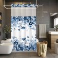 thumbnail image 5 of Blue Flowers No Hooks Shower Curtain with Snap-in Liner Spring Watercolor Gradient Blue Floral Leaf Botanical Shower Curtains for Bathroom, Waterproof, Easy Install, Washable 54"x78", 5 of 9