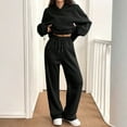thumbnail image 6 of Dwralegc Womens Sweatsuits 2 Piece Set 2025 Fleece Long Sleeve Hooded Sweatshirt Casual Wide Leg Drawstring Sweatpant Athletic Fashion Fall Winter Sweatsuit Tracksuit with Pockets Black XL, 6 of 7