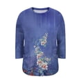 thumbnail image 5 of Sewkxo Womens Plus Size Tops Loose Fit 3/4 Sleeve Shirt Crew Neck Print Blouse Spring Summer Fashion Clothes,Blue 2XL, 5 of 6