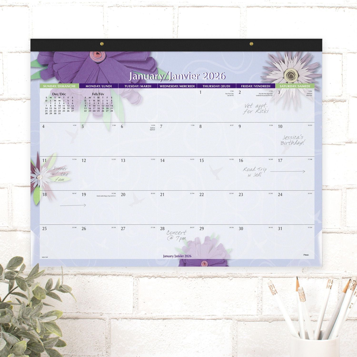 2026 Mead® Paper Flowers Monthly Desk Pad, Deskpad