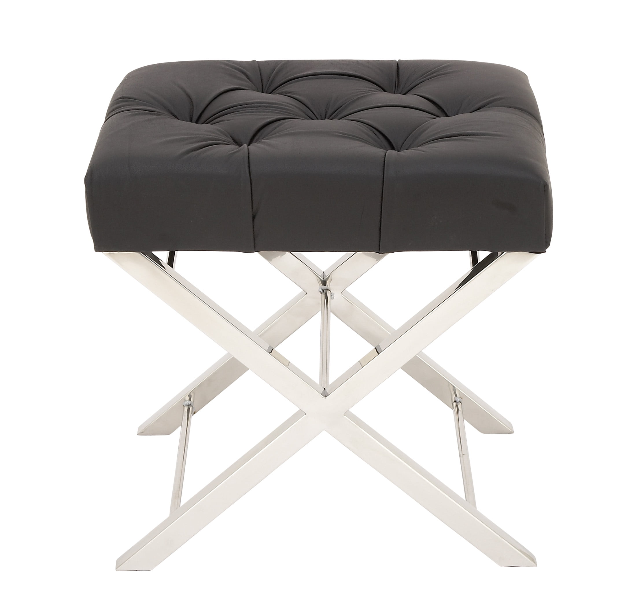 Decmode Modern Stainless Steel and Leather Tufted Stool, Black - Walmart.com