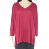 Bobeau Womens Sweater Plus V-Neck Long Sleeve Pullover Red 1X