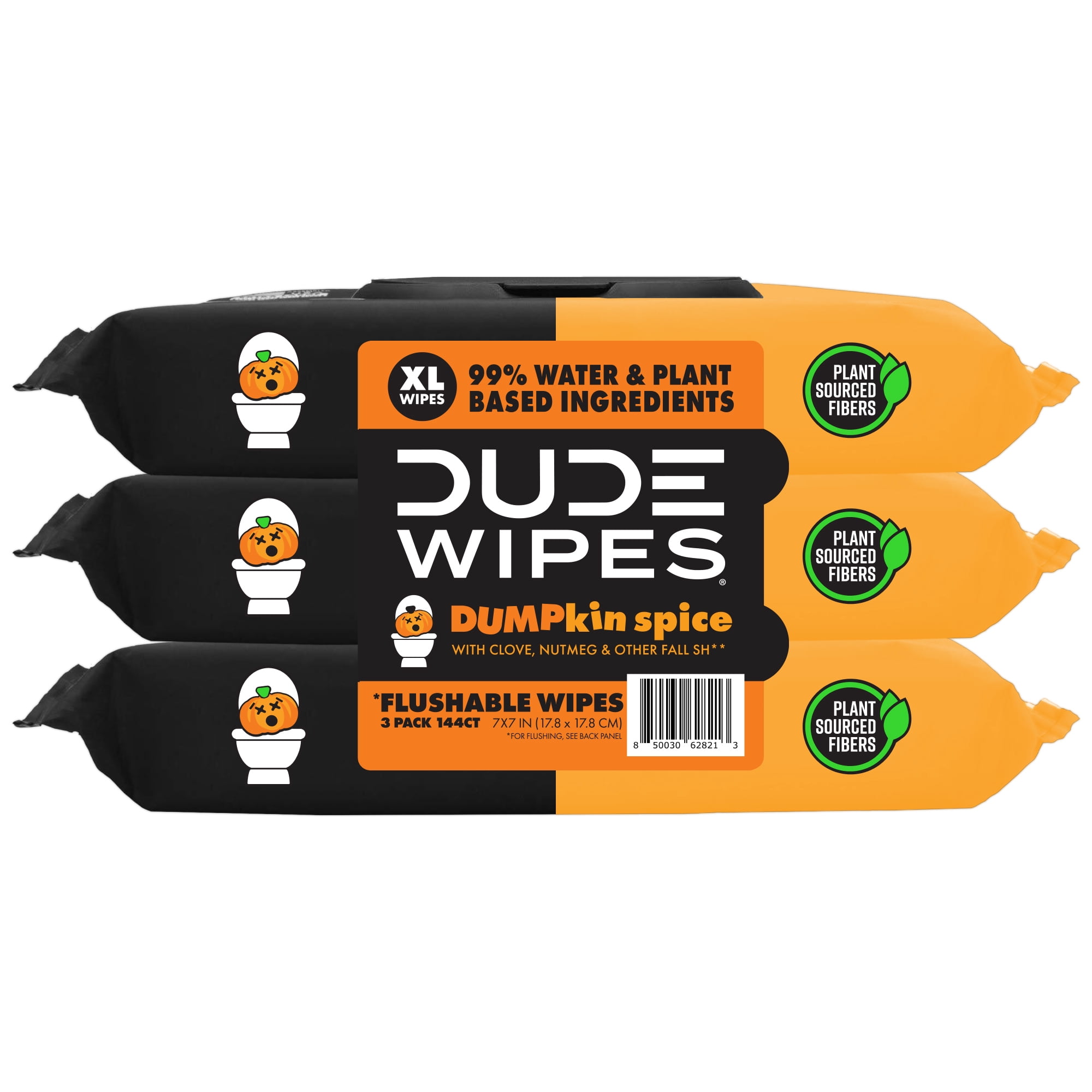 DUDE Wipes Limited Edition DUMPkin Spice,  Extra Large Fall Scented Flushable Wet Wipes, 48 Count, 3 Pack (144 Total)