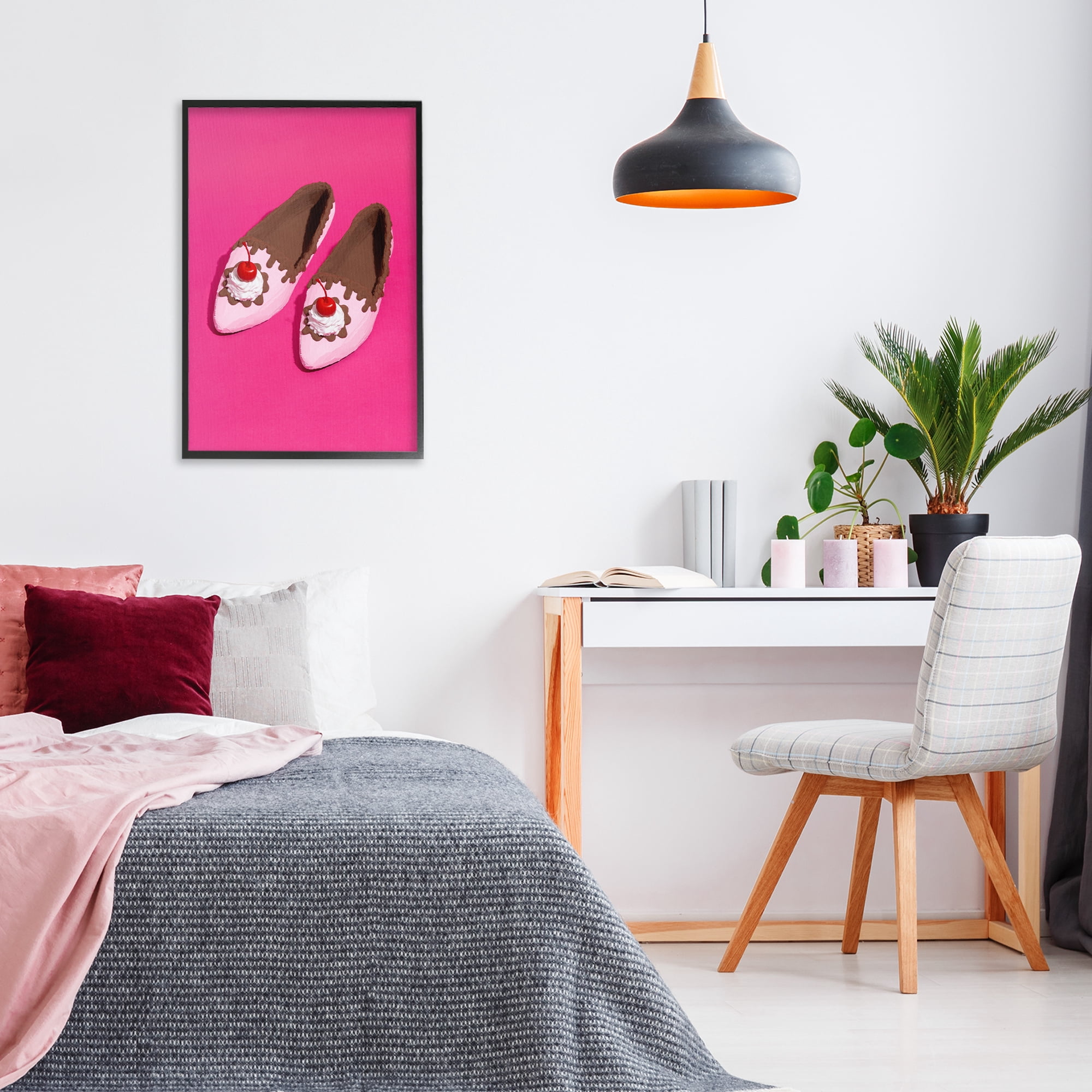 Stupell Industries Glam Dessert Shoes Novelty Painting Black Framed Art Print Wall Art, 20 x 30