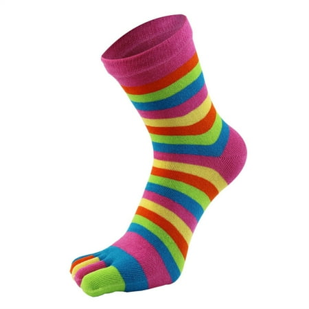 

Tangnade Fashion Womens Rainbow Socks Breathable Five-Toe Sock Middle Tube Home Socks