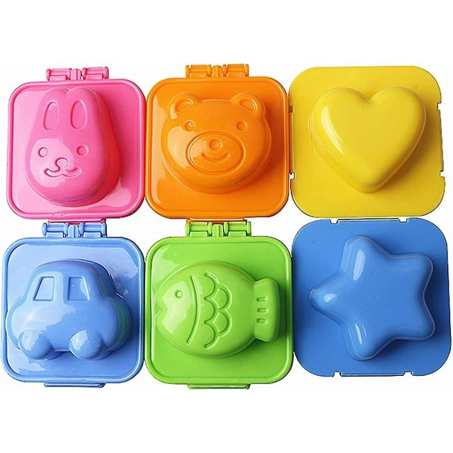 6 piezas de moldes para huevos hervidos con dibujos animados, molde para arroz, sushi, forma de corazón, herramienta para decorar pasteles con fondant