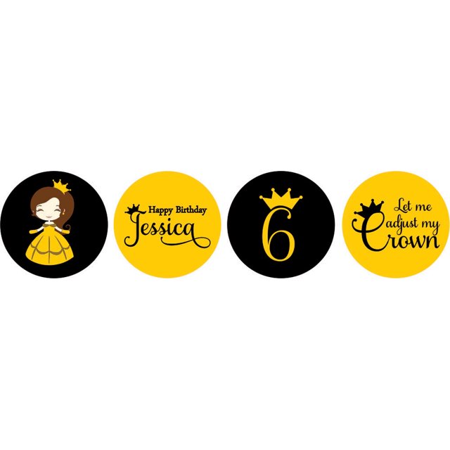 Darling Souvenir 190 Pcs Princess 6th Birthday Custom Stickers chocolate Candy Labels-Yellow