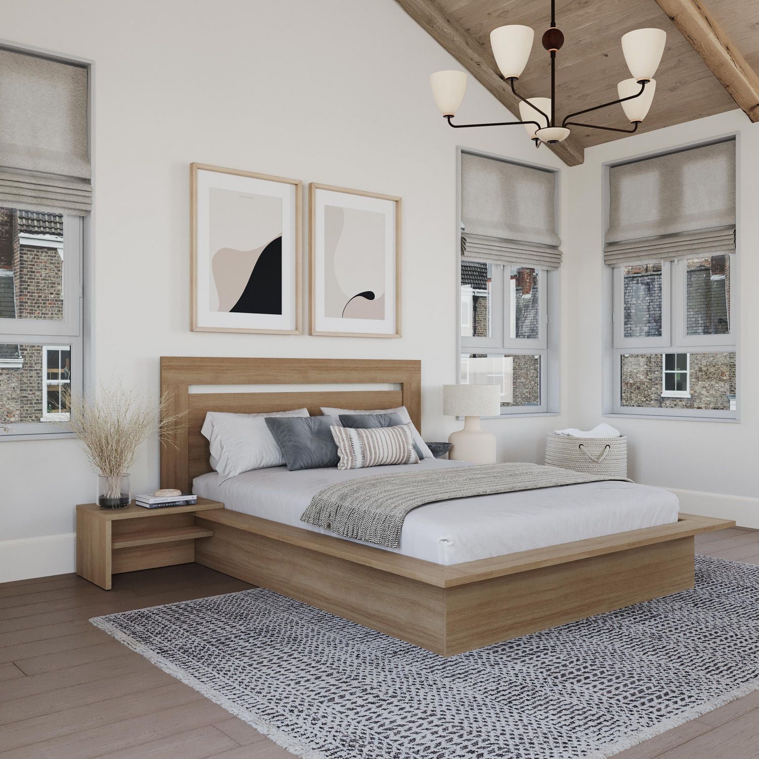 Camden 4-Piece Queen Size Bedroom Set with Bed, Headboard and set of 2 Floating Nightstand Extension Panels