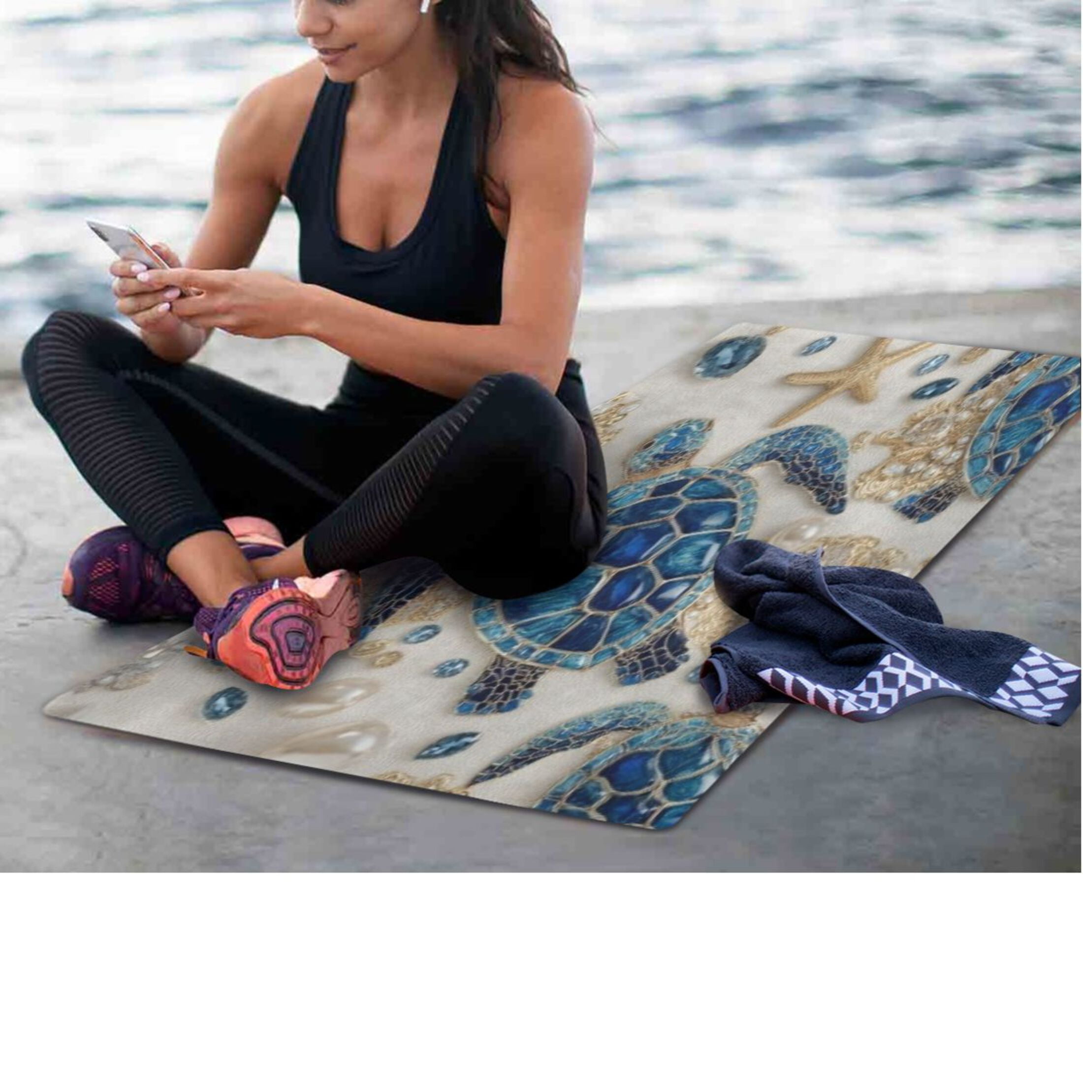 BZSMCE Yoga Mat Women Fitness Mat Cobalt Embellished Turtle Pattern