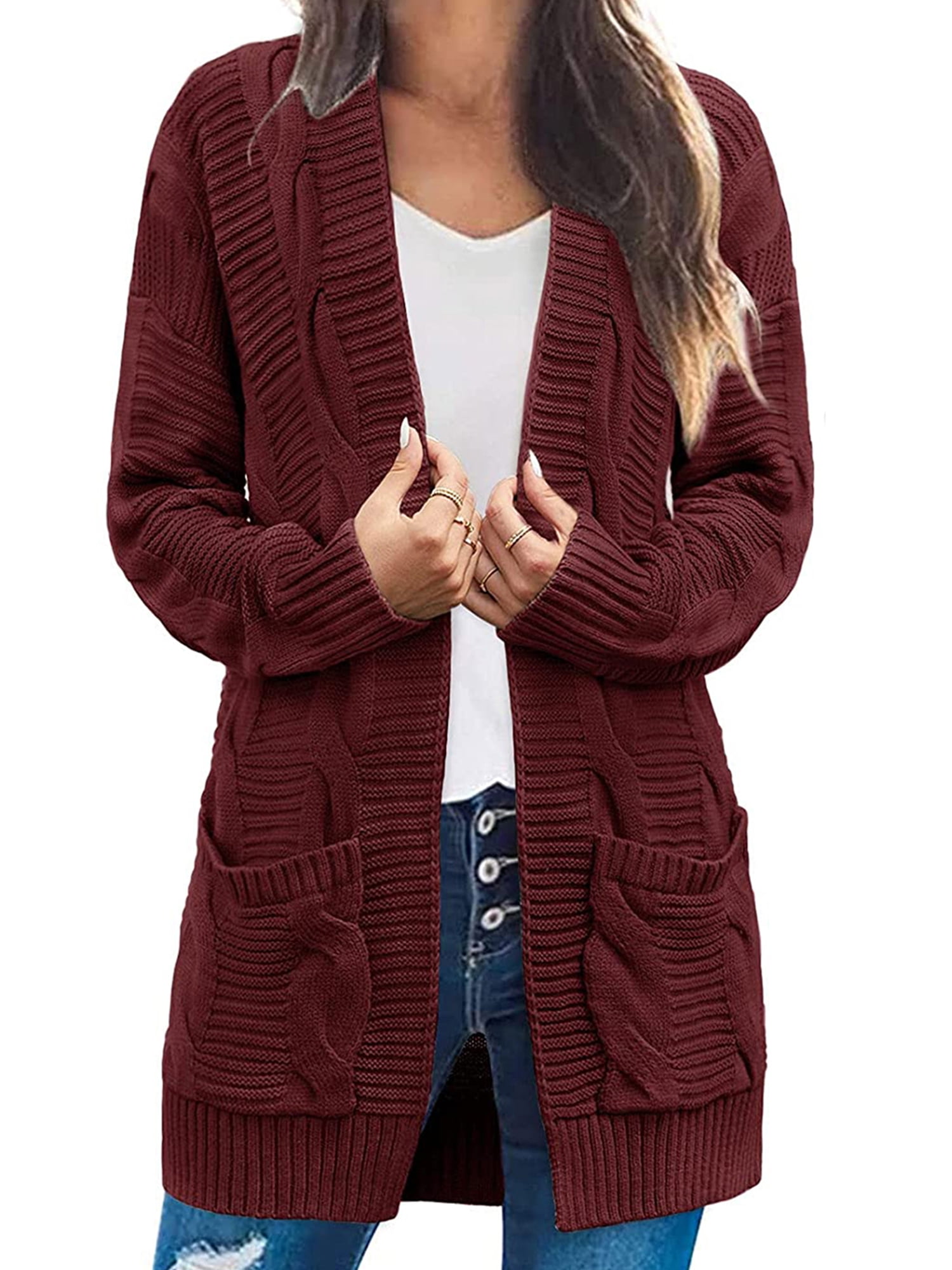 chunky cable knit long cardigan