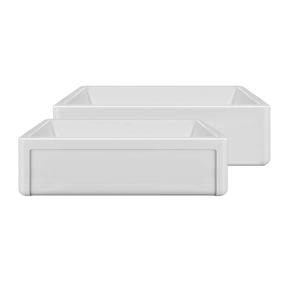Whitehaus Collection 36" Reversible Single Bowl Fireclay Kitchen Sink with Grid: Three Edge Frame, Plain Front Apron