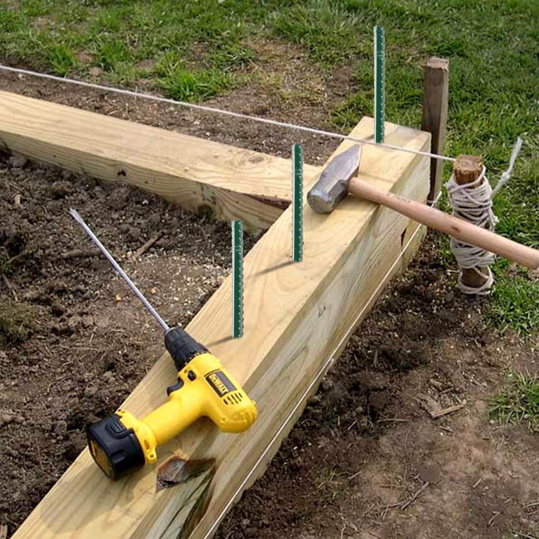 HRTGFD-Rebar Stakes Heavy Duty Steel Ground Anchors 15 Inch Tent Stake Ground Stakes with Chisel Point End for Trampoline Chain Link Fence 5Pcs