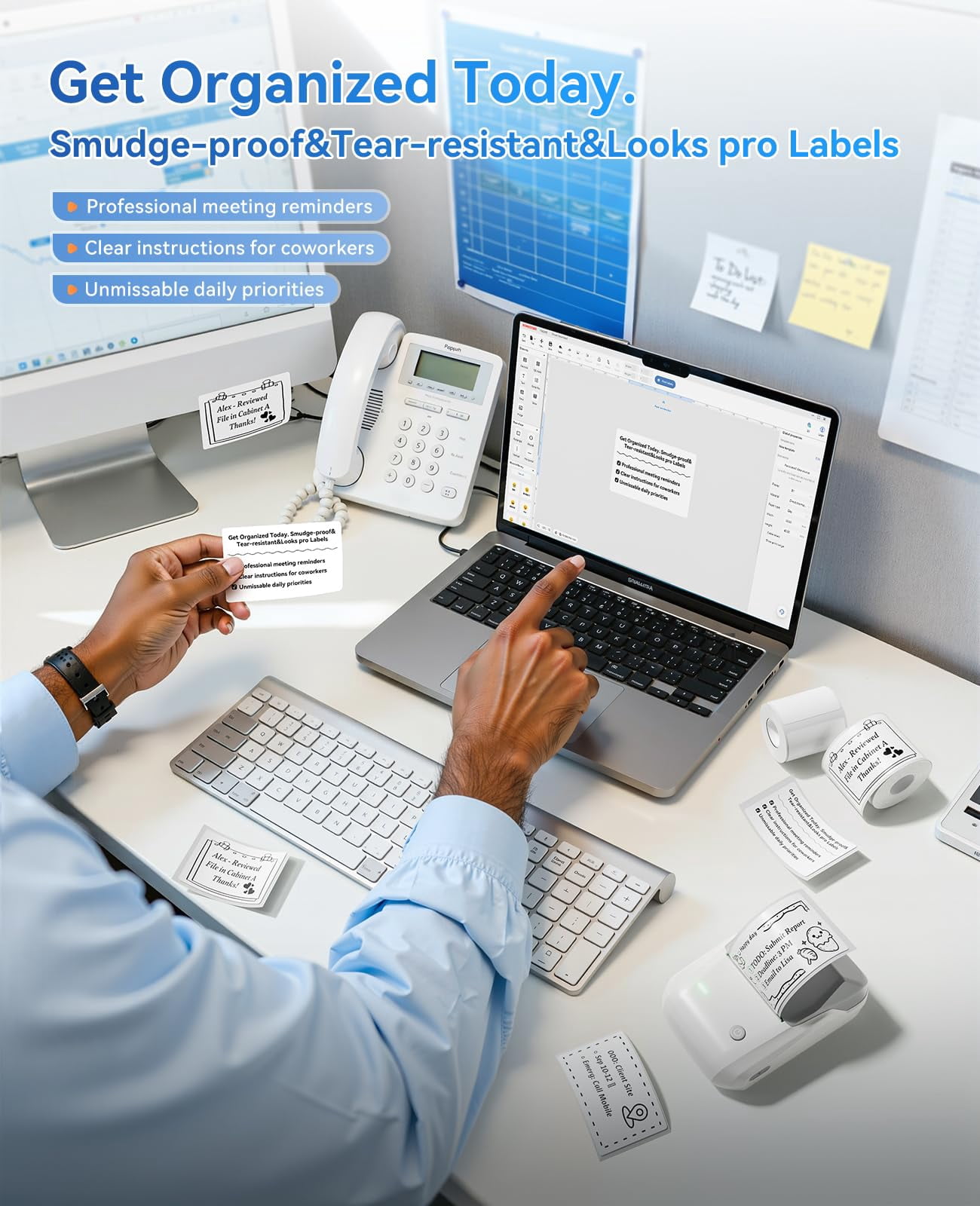B1 Label Maker Machine  Thermal Printer Easy To Use For Office Home Business Came With 1 Roll White Label(grey)