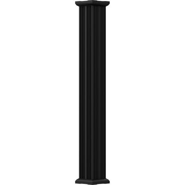 4" x 9' Endura-Aluminum Column, Square Shaft (For Post Wrap Installation), Non-Tapered, Fluted, Textured Black Finish w/ Capital & Base
