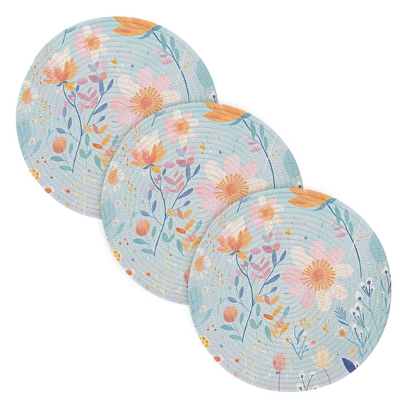 Floral with Leaf 3 PCs Pot Holders Trivets Kitchen 15" Cotton Pans Hot Plate Mats Teapot Coasters Table Protects Large Potholders