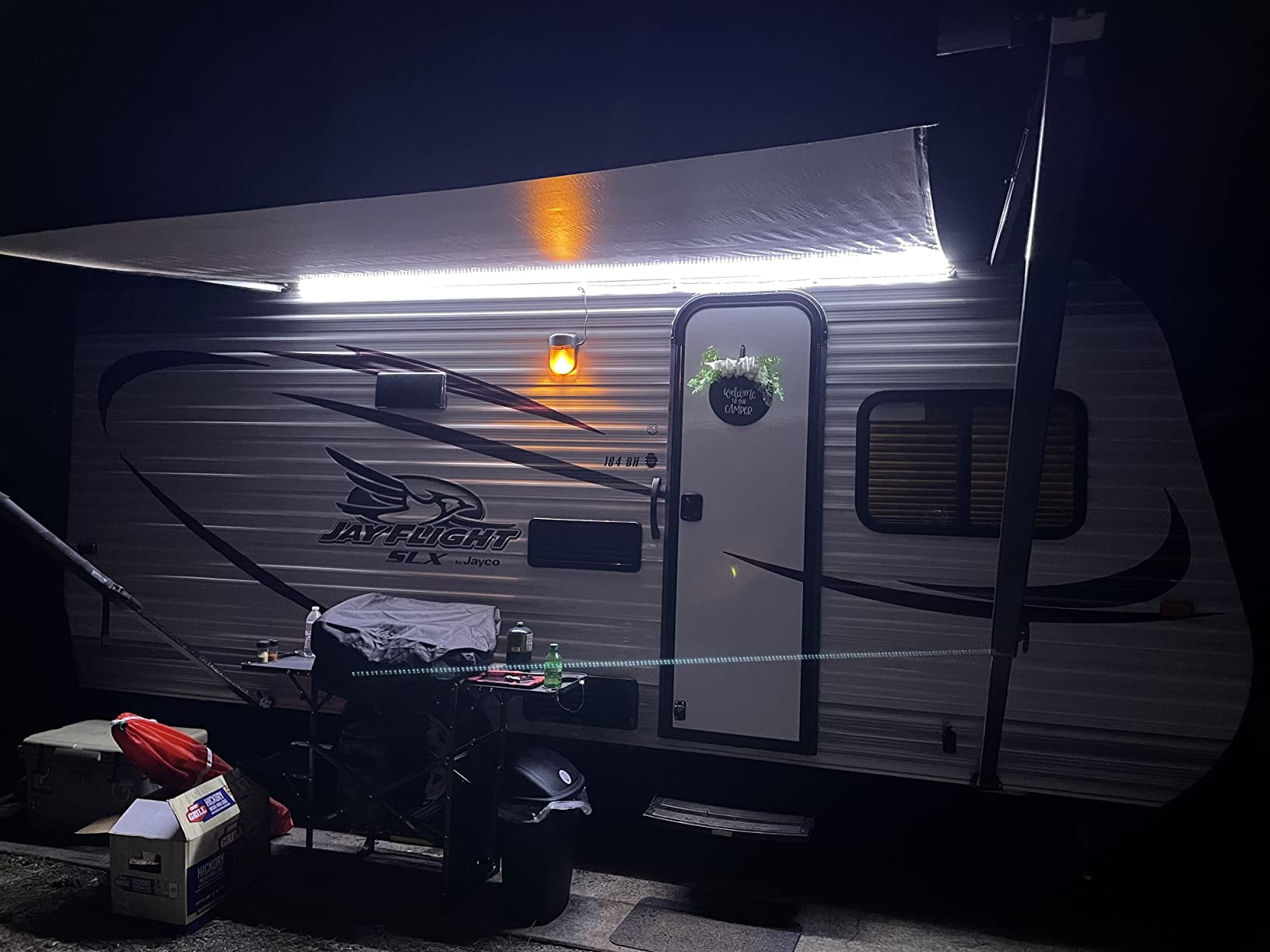 RV LED Camper Awning Lights, 12V, 16.4FT/5M, Dimmable, Remote Control, LED Light Strip Exterior Lighting Fixture for RV Camping Canopy Motorhome Travel Trailer