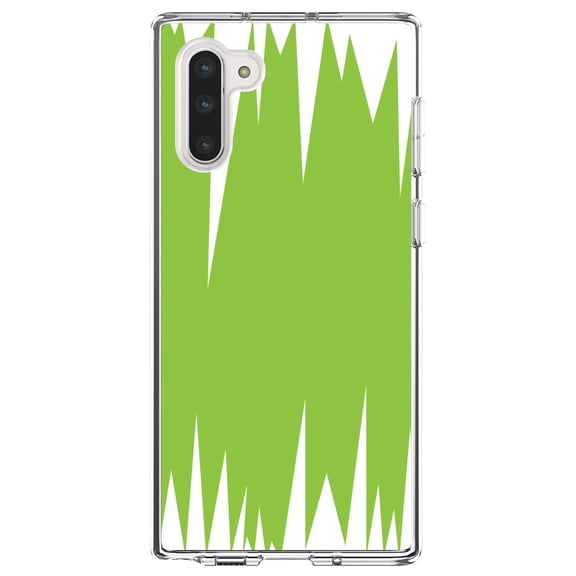 DistinctInk Clear Shockproof Hybrid Case for Samsung Galaxy Note 10 (6.3" Screen) - TPU Bumper, Acrylic Back, Tempered Glass Screen Protector - Lime Green White Spikes
