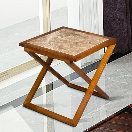 - Sleeplace Natural Marble Top Solid Wood Base X End Table, Light Brown,Brown