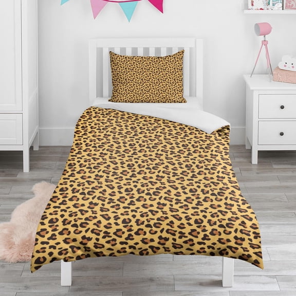 Leopard Print Duvet Cover and Pillowcase Set for Single Bedding, Bedroom Accessories for Kids Teens